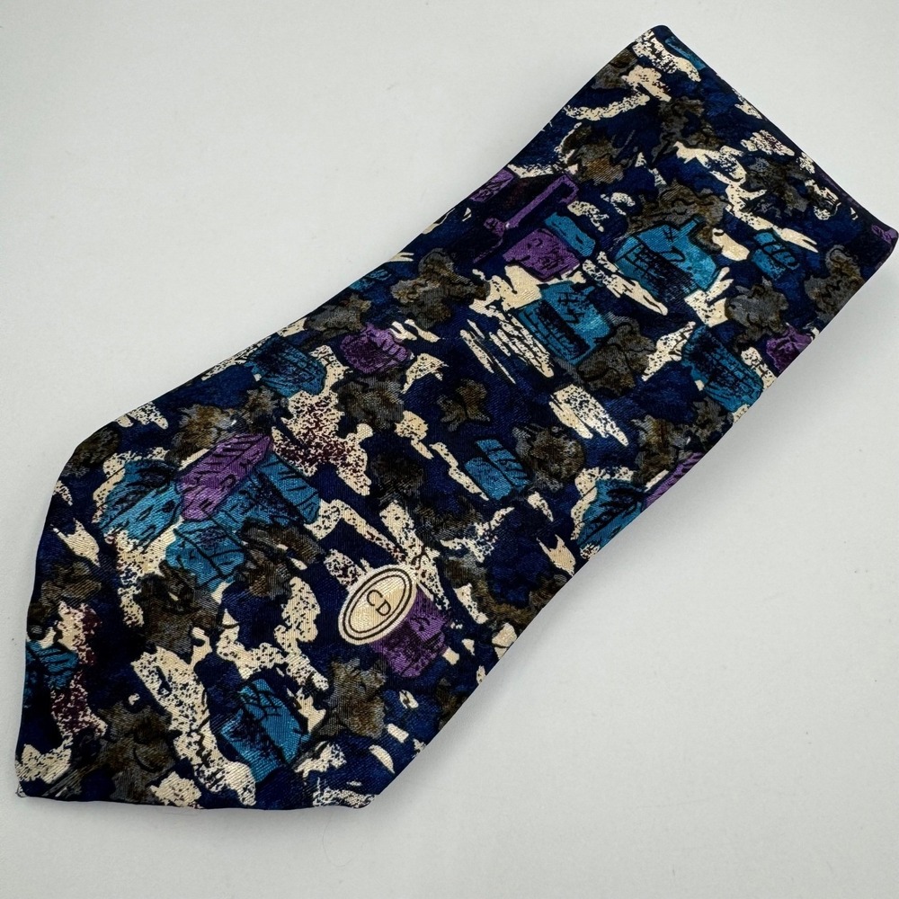 Christian Dior Monsieur Abstract Print‎ Necktie Blue Purple Abstract Vintage